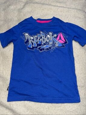 Reebok Blue Short Sleeve Tee with Pink Logo